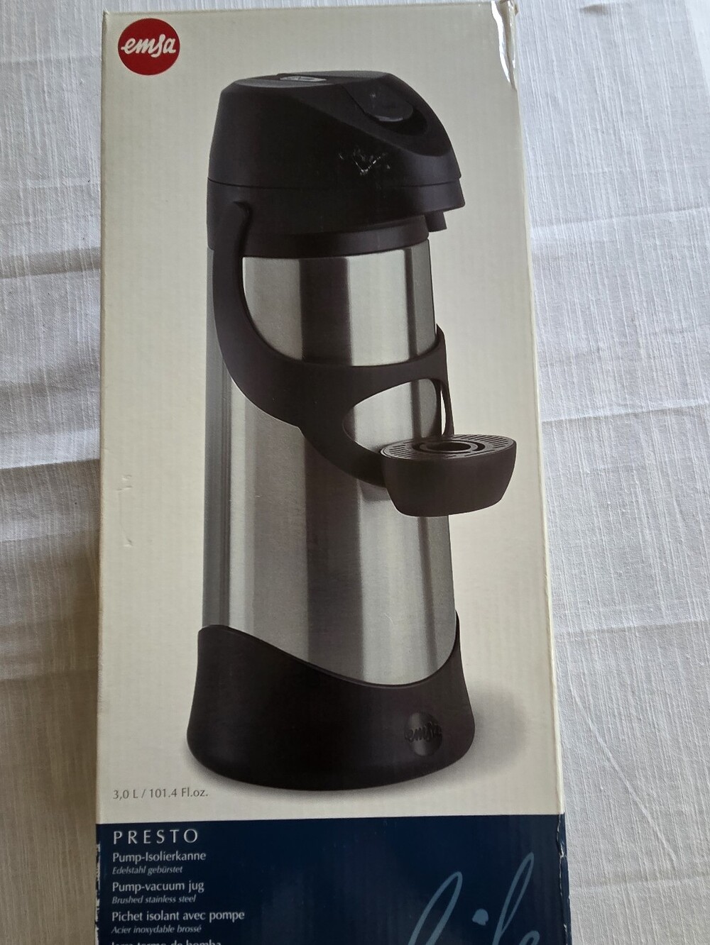 New In Box With Tag - Emsa Presto Pump Vacuum Jug 3.0L